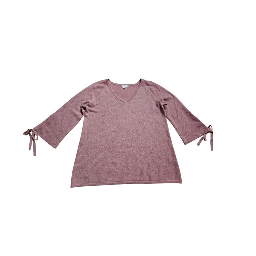 Garnet Hill Mauve Pink 100% Cashmere 3/4 Sleeve Bow Sweater Women Size Large